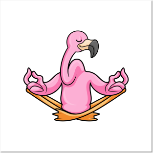 Flamingo at Yoga in Cross-legged Posters and Art